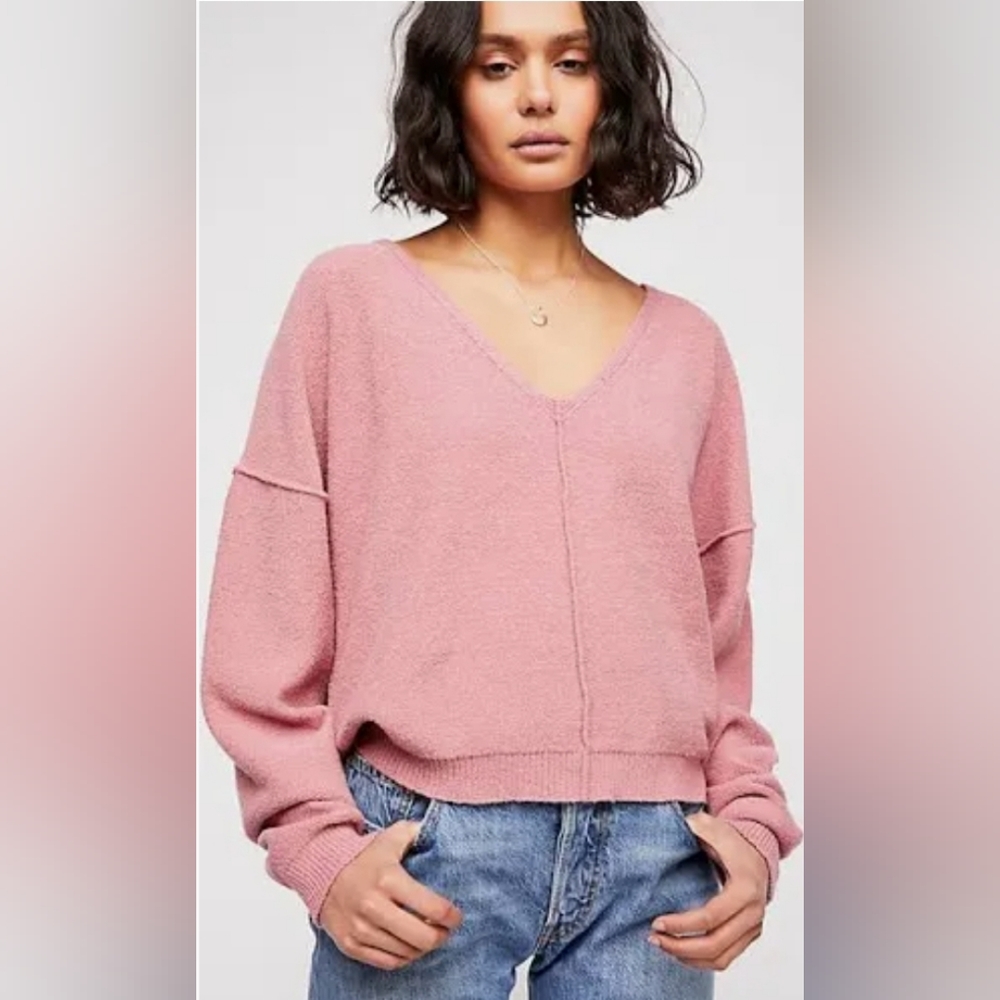 Free People Top Take Me Places Pink Draped Slouchy Knit Sweater Size Small NWT